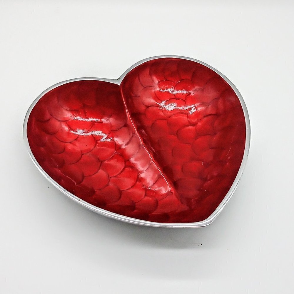 Red Heart Shaped Silver Bowl